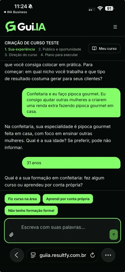 Print real da conversa com o Sistema Guia no celular