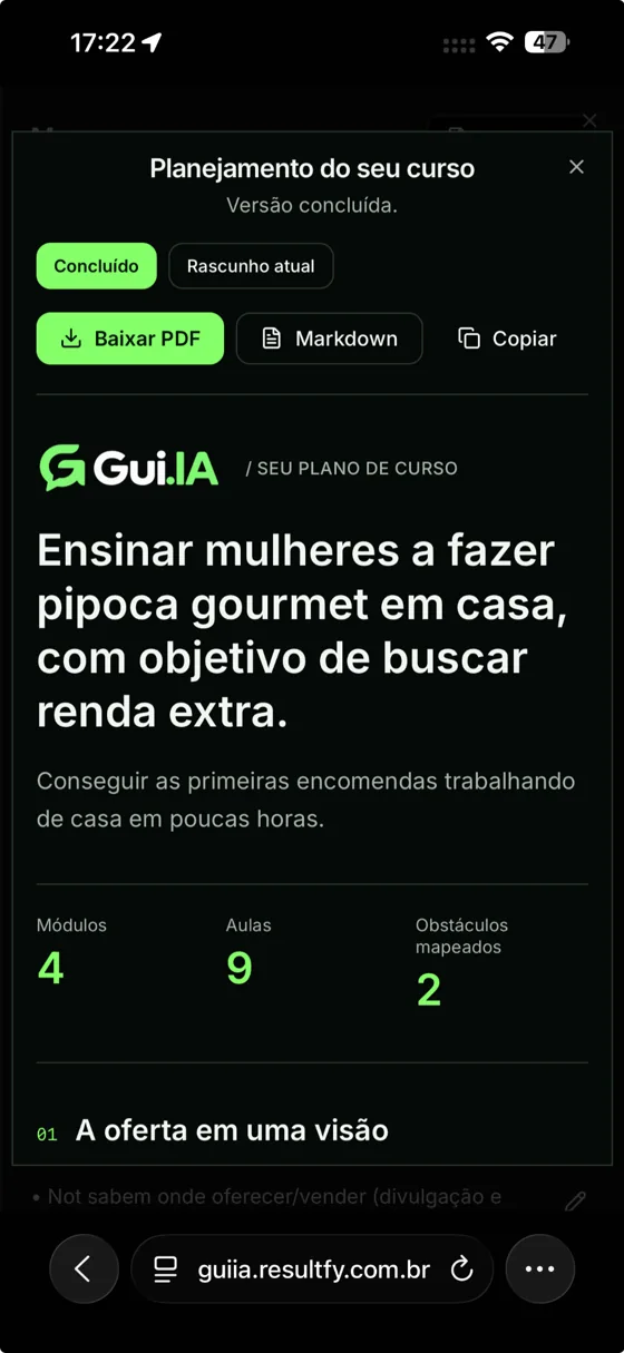 Print real do relatório Gui.IA: Seu projeto organizado
