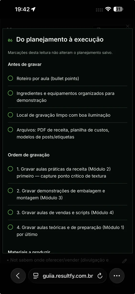 Print real do relatório Gui.IA: Checklist de execução